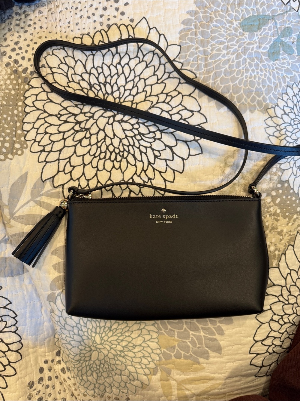 kate spade Black Leather Crossbody with Tassel